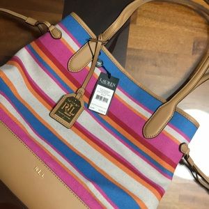 Ralph Lauren Piedmont Adalyn Striped Tote Handbag